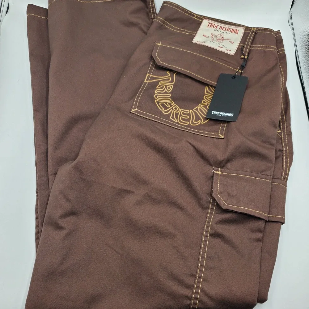 True Religion Mens Cargo SN Pant HS Outline Bracken Brown Straight Leg 36( 37)